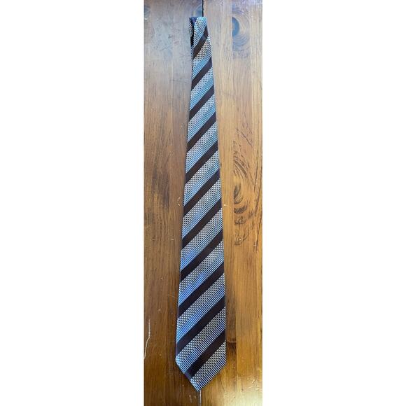 XMI Platinum Tie All Silk Imported from Italy Hand Made in USA Brown/Blue Stripe - Picture 2 of 6